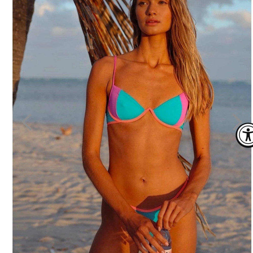 NWT OneOne Swimwear Bikini Set Bohol Blue Ainara Eli Cheeky Neon Bra New